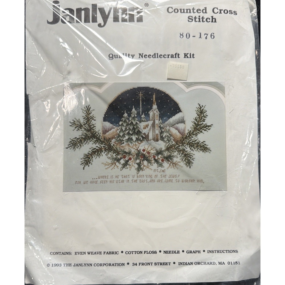 New Janlynn Counted Cross Stitch Church Christmas Village Star Vintage 1969